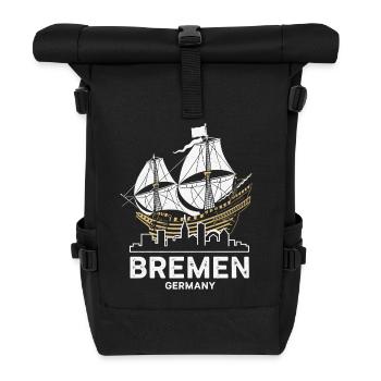 Historische Bremer Hansekogge & Skyline - Rolltop Rucksack - Schwarz - Vorne