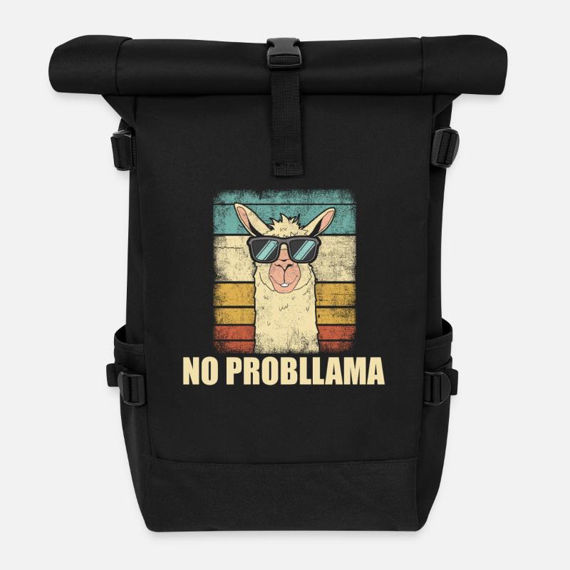 No Probllama Funny Retro Llama - Roll Top Backpack - black