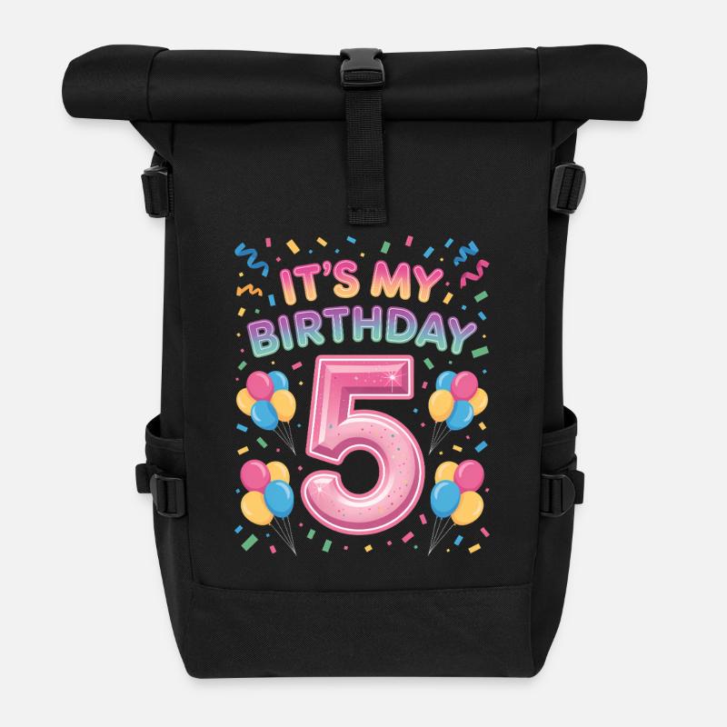 5 Jahre Mädchen It’s My Birthday Kinder Geburtstag - Rolltop Rucksack - Schwarz