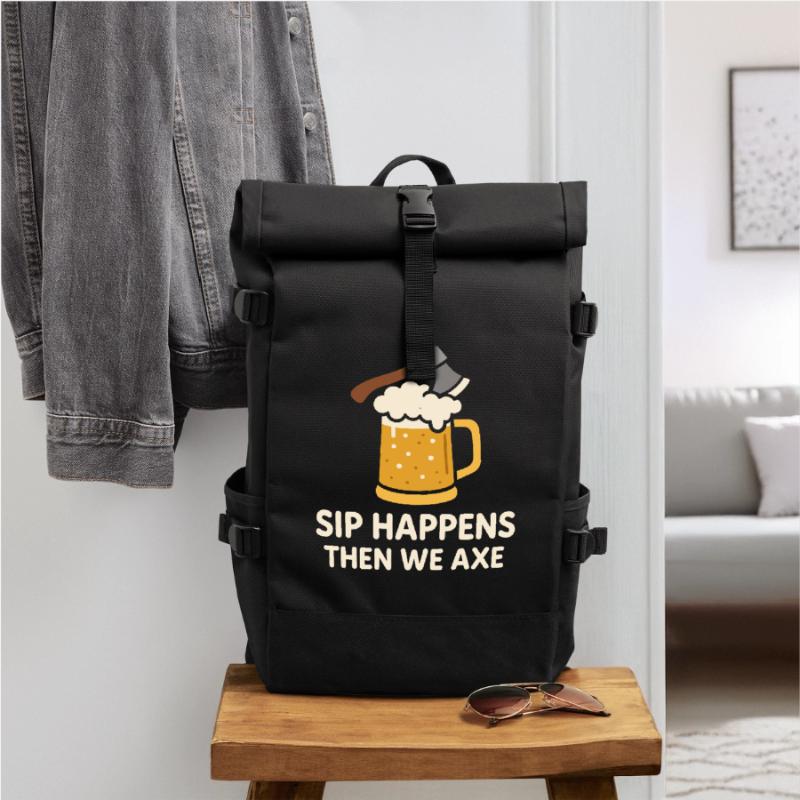 Funny Axe Throwing Meme Axe Me All Sharp Roll Top Backpack