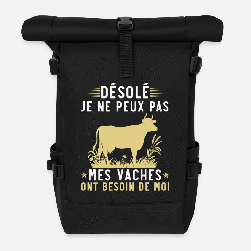 Mes vaches ont besoin de moi - Sac à dos roll top - noir