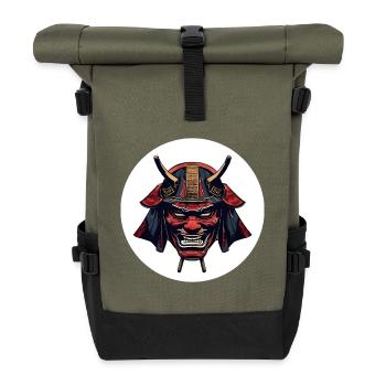 Roter Oni Dämonenhelm - Rolltop Rucksack - Olive/Schwarz - Vorne