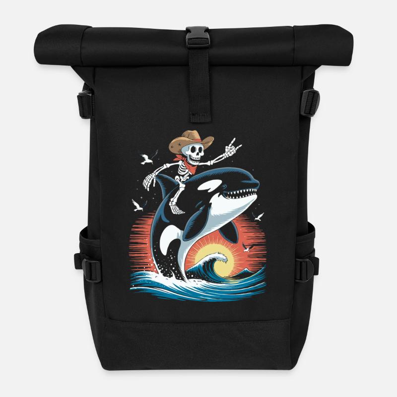 Cow-boy squelette sur la scène des vagues d’orque - Sac à dos roll top - noir