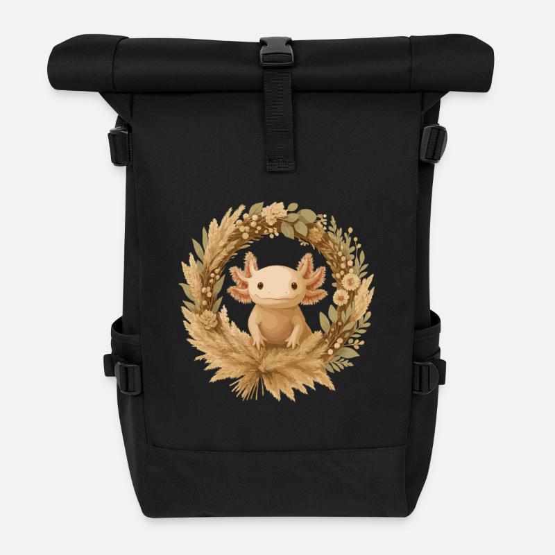 Axolotl en couronne bohème – Nature & Noël - Sac à dos roll top - noir