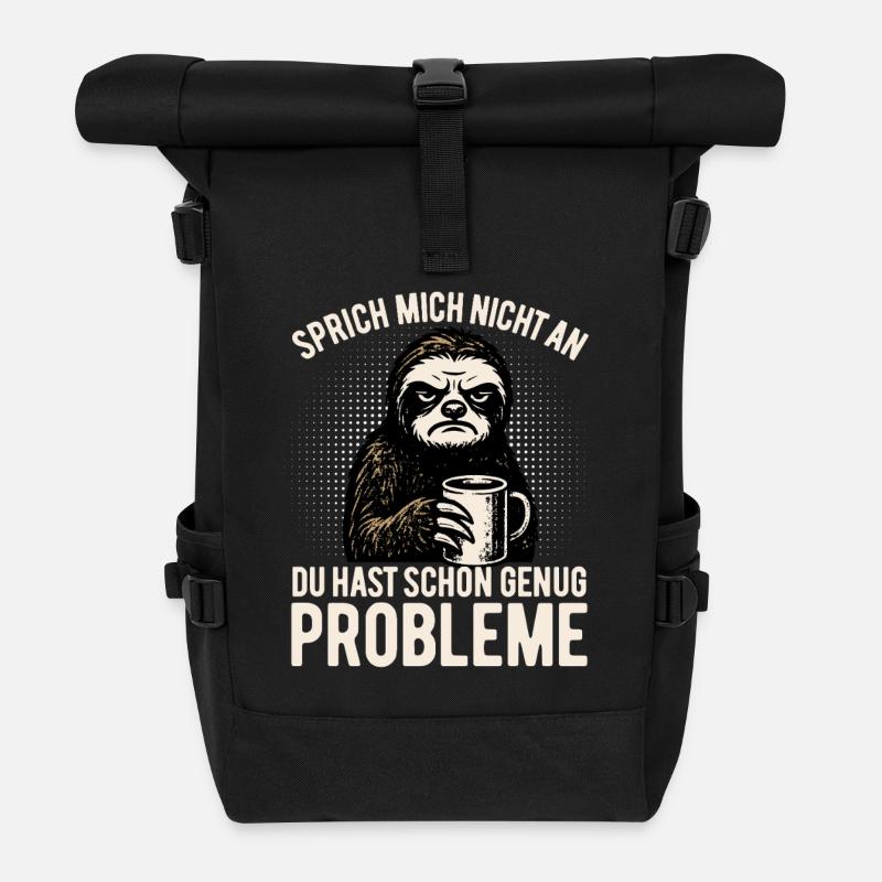  Sprich mich nicht an - Faultier mit Kaffee - Rolltop Rucksack - Schwarz