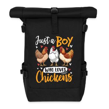 Boy loves chickens – funny motif - Roll Top Backpack - black - Front