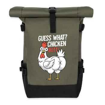 Huhn Butt Spruch Cartoon - Rolltop Rucksack - Olive/Schwarz - Vorne