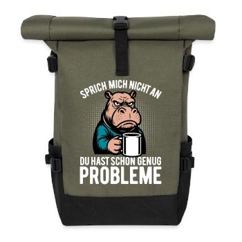 Don't talk to me - Hippo with coffee - Roll Top Backpack - olive/black - Front