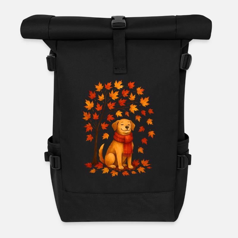 Autumn dog with scarf design - Roll Top Backpack - black