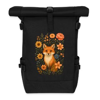 Fuchs mit Blumen Cottagecore - Rolltop Rucksack - Schwarz - Vorne