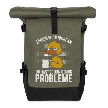 Don't talk to me - grumpy duck with coffee - Roll Top Backpack - olive/black - Front