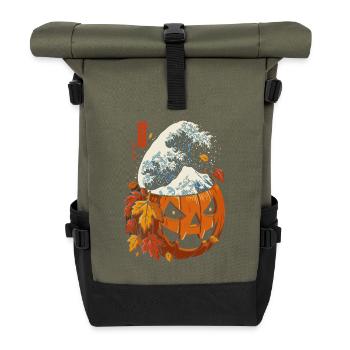Halloween Herbst - Kürbiswelle Kanagawa - Rolltop Rucksack - Olive/Schwarz - Vorne