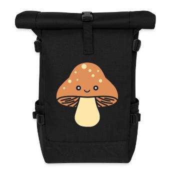 Kawaii orange mushroom smile - Roll Top Backpack - black - Front