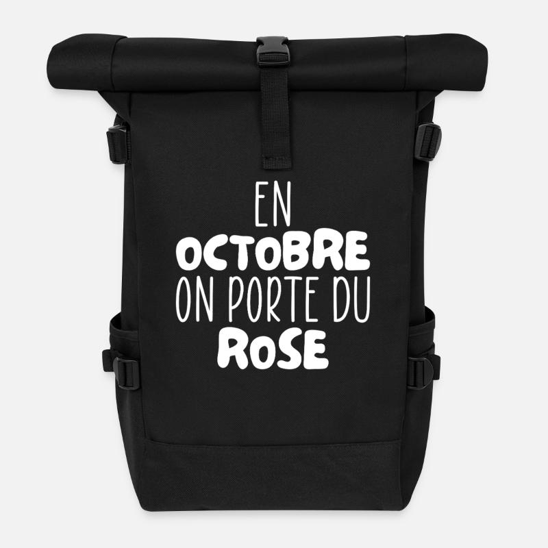 In October we wear pink - 2025 Breast cancer - Roll Top Backpack - black