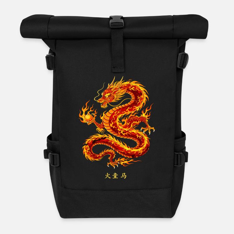 Puissant dragon de feu chinois - Sac à dos roll top - noir
