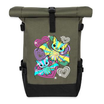 Chauves-souris rétro Halloween Enfants - Sac à dos roll top - olive/noir - Devant