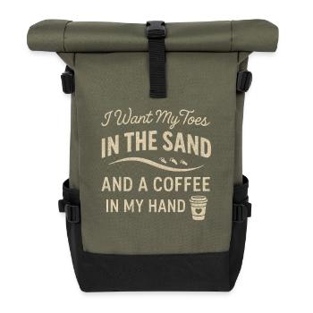 Ich will meine Zehen im Sand und einen Kaffee in m - Rolltop Rucksack - Olive/Schwarz - Vorne