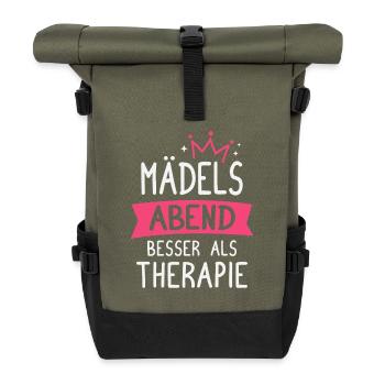 Mädelsabend Besser als Therapie Party Mädels - Rolltop Rucksack - Olive/Schwarz - Vorne