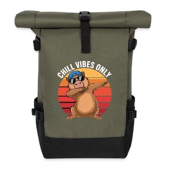 Chill Vibes Only Capybara Dabbing Retro - Roll Top Backpack - olive/black - Front