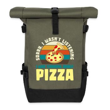 Pizza Träumer Retro Motiv - Rolltop Rucksack - Olive/Schwarz - Vorne
