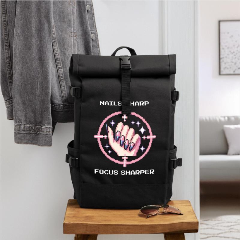 Sharp nails, even sharper focus | Girly Edge Roll Top Backpack