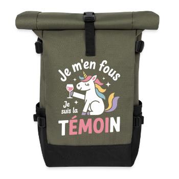Es ist mir egal, ich bin der Zeuge des Einhorn-Junggesellenabschieds-Humors - Rolltop Rucksack - Olive/Schwarz - Vorne