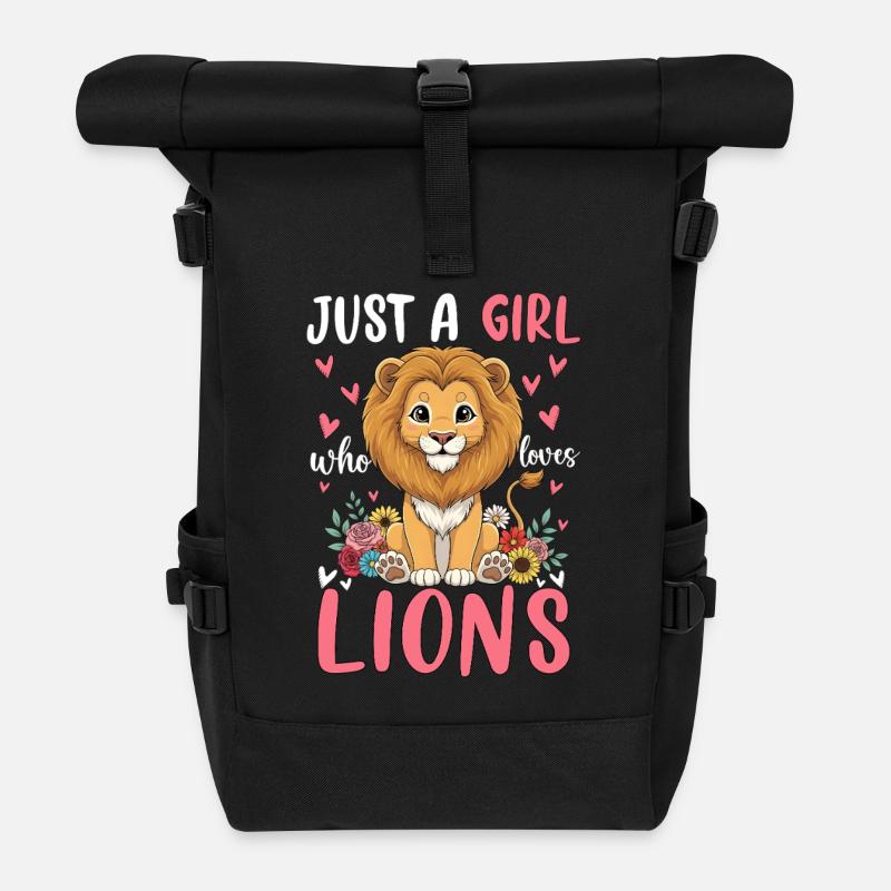 Nur ein Mädchen liebt Löwen - Rolltop Rucksack - Schwarz