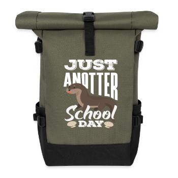 Sea Otter Cartoon School Day - Roll Top Backpack - olive/black - Front