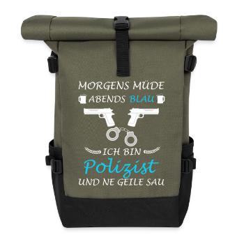 Polizist Polizisten Polizei Beamte Bulle Lustig - Rolltop Rucksack - Olive/Schwarz - Vorne