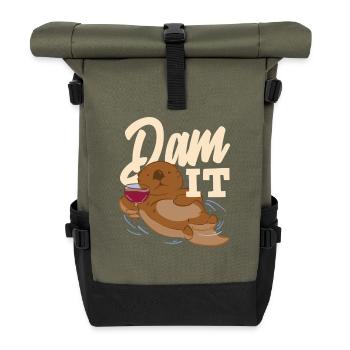 Sea Otter Cartoon Dam It - Roll Top Backpack - olive/black - Front