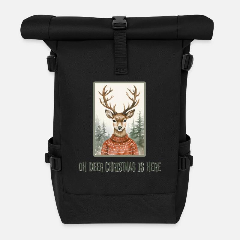 Oh Deer Christmas is here - Rolltop Rucksack - Schwarz