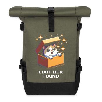 Lootbox gefunden | Katzen Gaming Humor - Rolltop Rucksack - Olive/Schwarz - Vorne