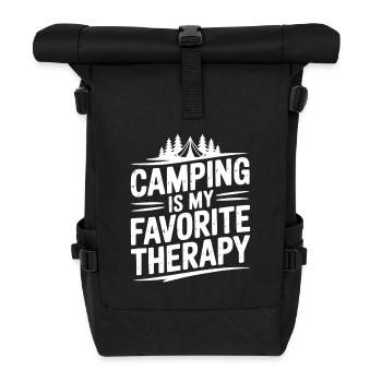 Camping ist meine Lieblingstherapie - Rolltop Rucksack - Schwarz - Vorne