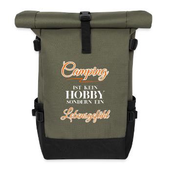 Camping ist kein Hobby sondern ein Lebensgefühl - Rolltop Rucksack - Olive/Schwarz - Vorne