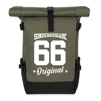66 Geburtstag - Rolltop Rucksack - Olive/Schwarz - Vorne