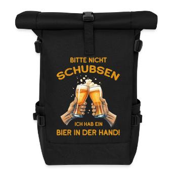 Bitte nicht schubsen hab ein Bier in der Hand - Rolltop Rucksack - Schwarz - Vorne