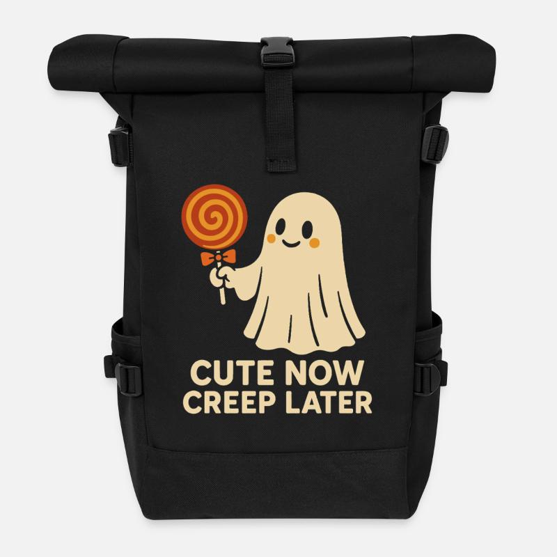 Mignon maintenant Creep plus tard Fantôme Halloween Design - Sac à dos roll top - noir