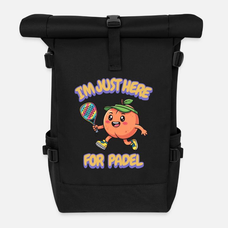 Peach Paddle Pickle Ball Gift Fruit Sports - Roll Top Backpack - black