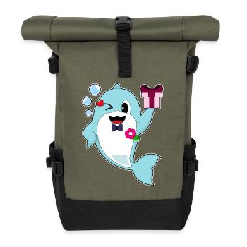 Dolphin Groom Bow Tie Wedding - Roll Top Backpack - olive/black - Front