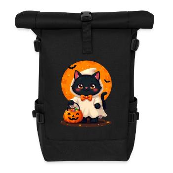 Halloween Cat with Halloween Pumpkin - Rolltop Rucksack - Schwarz - Vorne