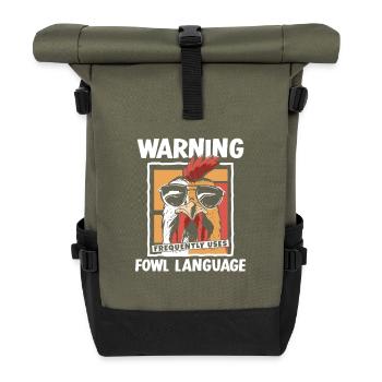 Warning_ _Fowl_Language - Sac à dos roll top - olive/noir - Devant