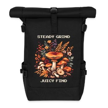 Steter Grind, saftiger Fund | Pilzsuche Pfifferlin - Rolltop Rucksack - Schwarz - Vorne