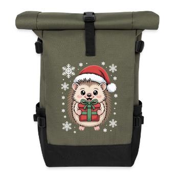 Weihnachts Igel Mit Santa Mütze Und Schnee - Rolltop Rucksack - Olive/Schwarz - Vorne