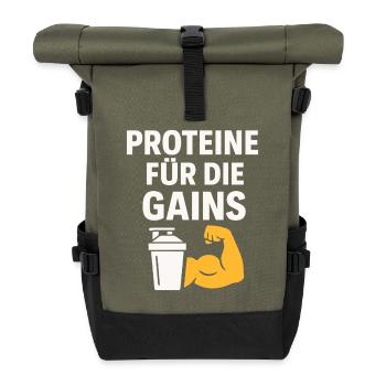 Proteine Für Die Gains - Rolltop Rucksack - Olive/Schwarz - Vorne