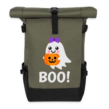 Halloween Design - Cute Ghost Jack o Lantern - Roll Top Backpack - olive/black - Front