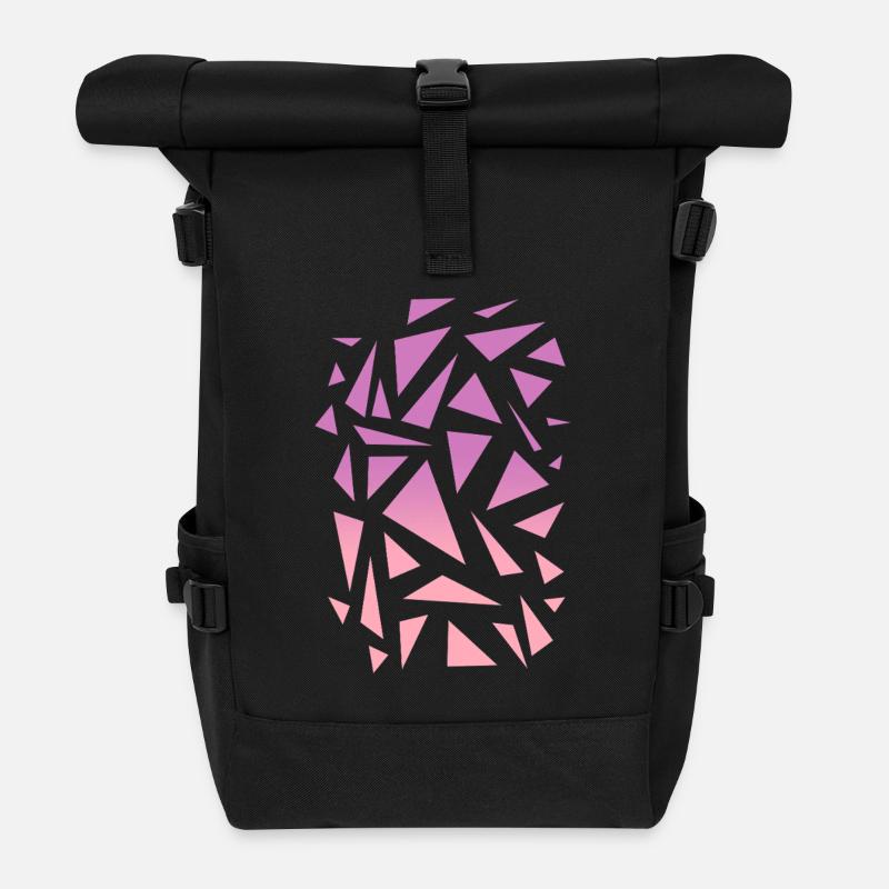 Motif triangulaire - Rose violet - Sac à dos roll top - noir