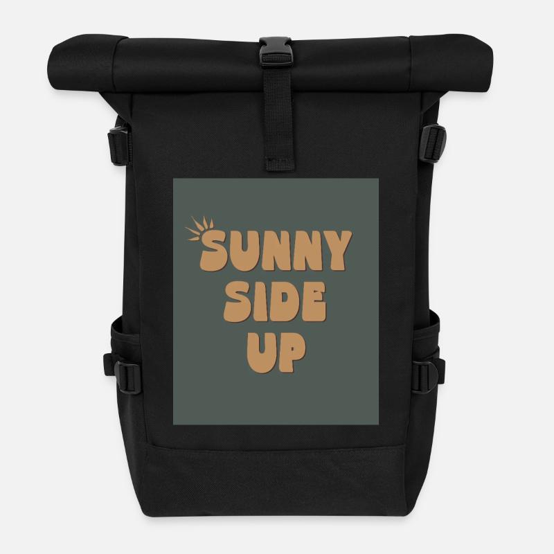 Sunny Side Up – Stay Bright & Positive - Rolltop Rucksack - Schwarz