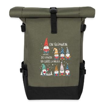 Ein Glühwein Wichtel La Nalala Weihnachten - Rolltop Rucksack - Olive/Schwarz - Vorne