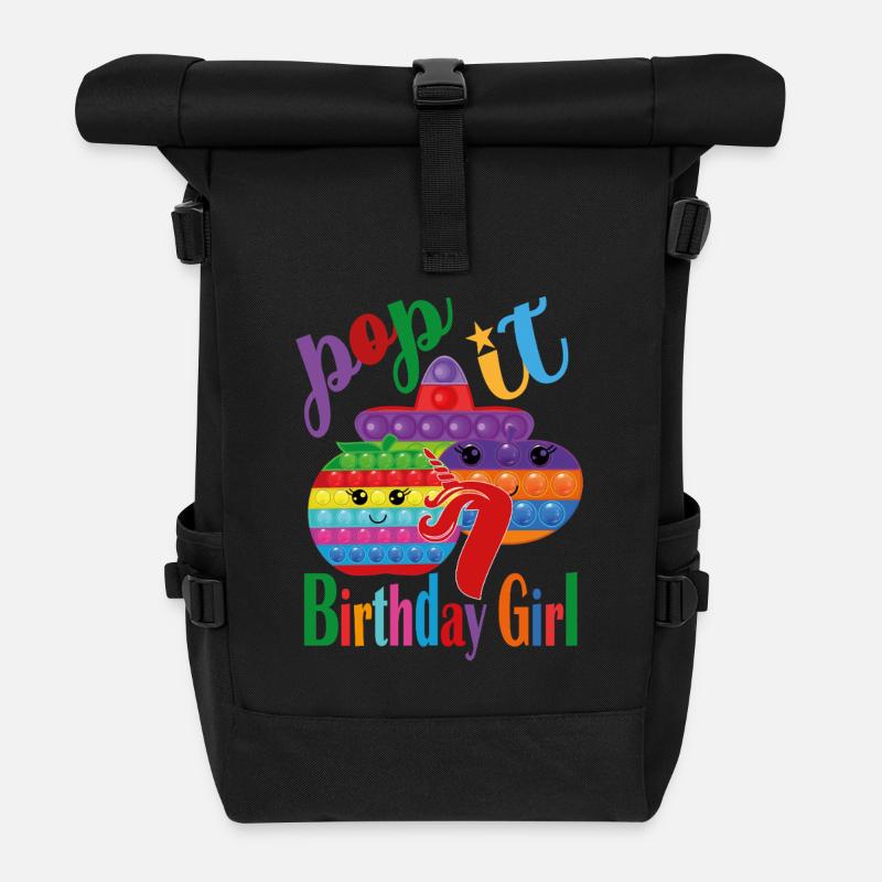 pop-it Birthday girl 7 - Roll Top Backpack - black