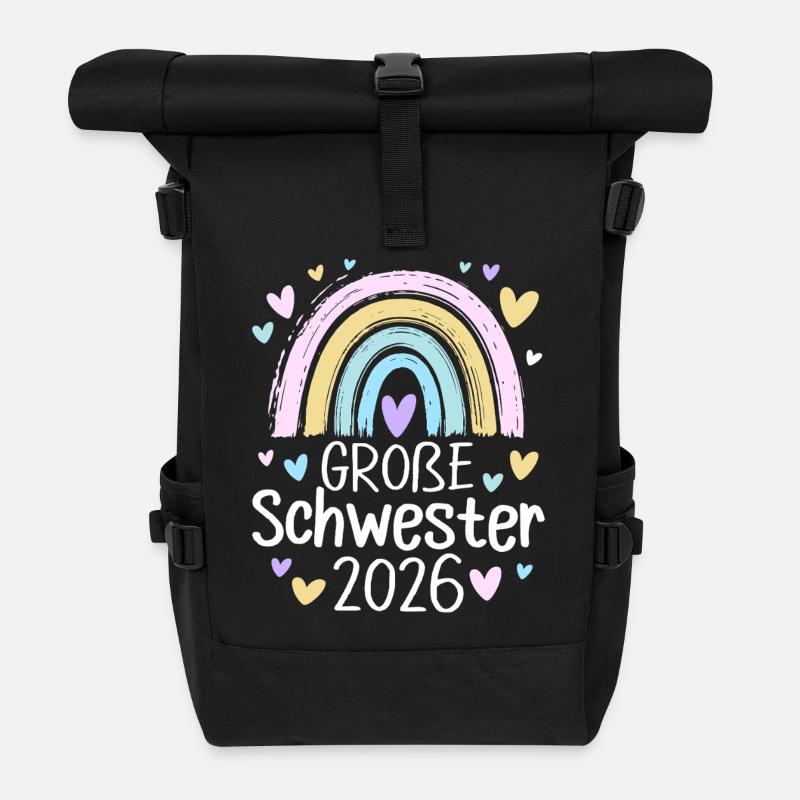 Große Schwester 2026 Regenbogen - Rolltop Rucksack - Schwarz